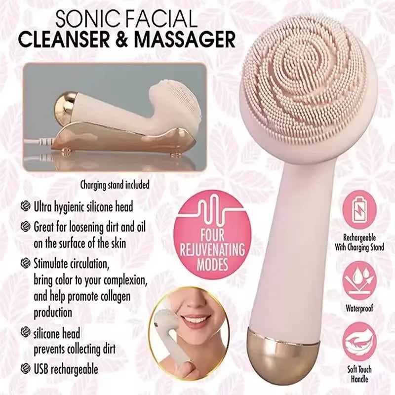 Brosse nettoyante électrique avec 4 modes - en silicone